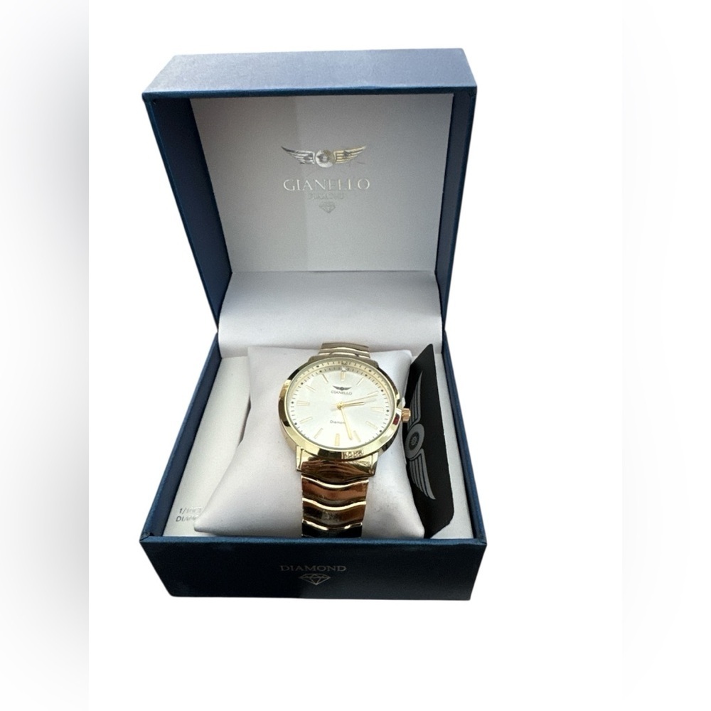 NIB Gianello Men’s Gold Genuine Diamond Dial Watch Luxury Gift Idea
